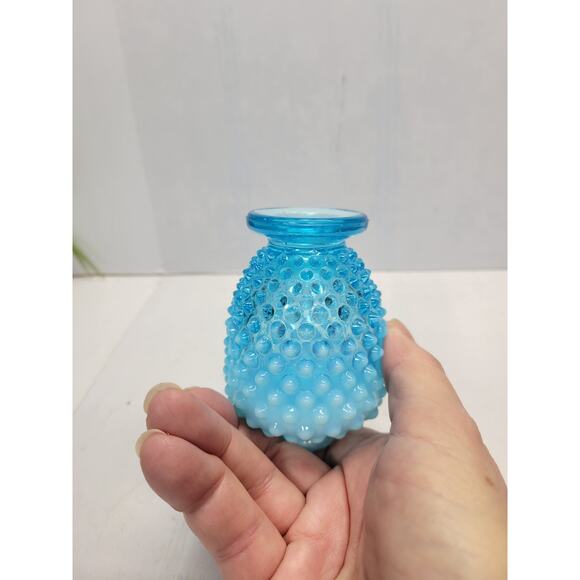 Vintage Fenton Perfume Bottle & Stopper Opalescent Blue Hobnail - Picture 5 of 6